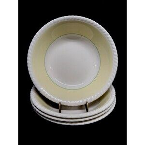 Rare Set Of 4 Johnson Brothers Pale Yellow White Green Round Bowls Rope Rim 7.5”